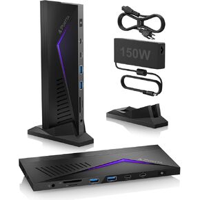 PORTTA 14 in 1 Docking Station Triple Monitor up to 4K 60 w/ 150W Power Adapter, HDMI x3, USB x6, RJ45, SD/TF, 100W PD, Audio/Mic, Compatible with macOS/Windows SST/MST, Driver Required in Kuwait