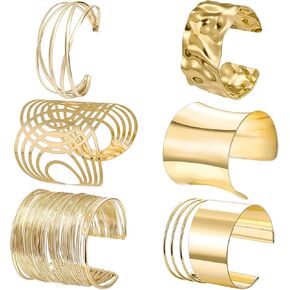 NEWITIN 6 Pieces Gold Chunky Cuff Bracelets for Women Open Wide Wire Bracelet Irregular Bangle Bracelets Thick Arm Cuff Statement Punk Bracelets for Women in Kuwait