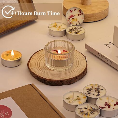 Lavender Scented Tealight Candles 16 Pack - 4-Hour Palm Wax White Tea Lights, Plant Dried Flower Scented Tea Candle (Paraffin-Free), Votive Candles for Home/Yoga/Bath/Meditation in Kuwait