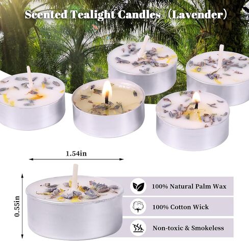 Lavender Scented Tealight Candles 16 Pack - 4-Hour Palm Wax White Tea Lights, Plant Dried Flower Scented Tea Candle (Paraffin-Free), Votive Candles for Home/Yoga/Bath/Meditation in Kuwait