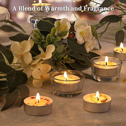 Lavender Scented Tealight Candles 16 Pack - 4-Hour Palm Wax White Tea Lights, Plant Dried Flower Scented Tea Candle (Paraffin-Free), Votive Candles for Home/Yoga/Bath/Meditation in Kuwait