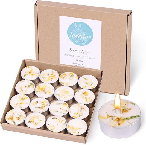 Lavender Scented Tealight Candles 16 Pack - 4-Hour Palm Wax White Tea Lights, Plant Dried Flower Scented Tea Candle (Paraffin-Free), Votive Candles for Home/Yoga/Bath/Meditation in Kuwait