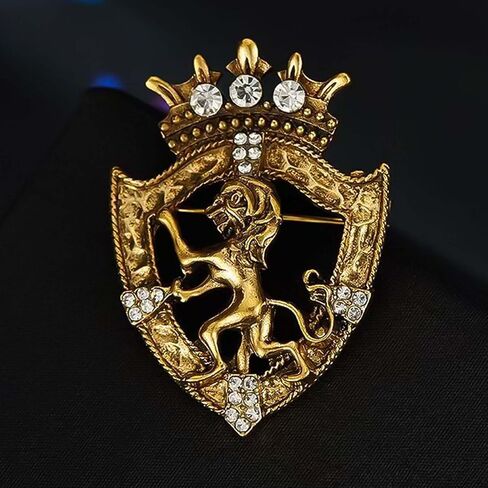 HETICA Vintage Animal Dragon Skull Wolf Crown Lion Brooch - Gold Silver Rhinestone Brooch for Men Women Suit Tie Dress Lapel Pin Fashion Jewelry in Kuwait