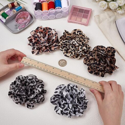 FINGERINSPIRE 5Pcs Leopard Rose Flower Brooch Pin for Women 3.5x4.2inch 5 Colors Elegant Handmade Flower Pins Rose Brooch Fabric Floral Brooches for Wedding Party Clothes Accessories Jewelry Gifts in Saudi Arabia