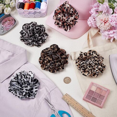 FINGERINSPIRE 5Pcs Leopard Rose Flower Brooch Pin for Women 3.5x4.2inch 5 Colors Elegant Handmade Flower Pins Rose Brooch Fabric Floral Brooches for Wedding Party Clothes Accessories Jewelry Gifts in Saudi Arabia
