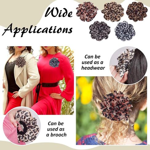 FINGERINSPIRE 5Pcs Leopard Rose Flower Brooch Pin for Women 3.5x4.2inch 5 Colors Elegant Handmade Flower Pins Rose Brooch Fabric Floral Brooches for Wedding Party Clothes Accessories Jewelry Gifts in Saudi Arabia