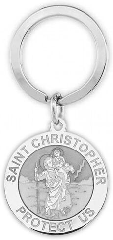 PicturesOnGold.com Saint Christopher Religious Engravable Keychain - 1 1/4 Inch X 1 1/4 Inch Round - Sterling Silver in Saudi Arabia