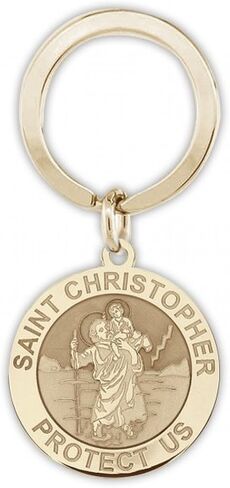 PicturesOnGold.com Saint Christopher Religious Engravable Keychain - 1 1/4 Inch X 1 1/4 Inch Round - Sterling Silver in Saudi Arabia