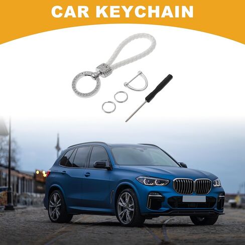 1 Set Universal Car Keychain - Car Home Women Men Key Chain with Ring Durable - Microfiber Leather Zinc Alloy White Silver Tone in Saudi Arabia