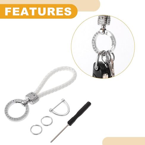 1 Set Universal Car Keychain - Car Home Women Men Key Chain with Ring Durable - Microfiber Leather Zinc Alloy White Silver Tone in Saudi Arabia
