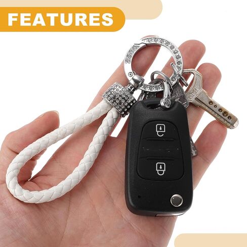 1 Set Universal Car Keychain - Car Home Women Men Key Chain with Ring Durable - Microfiber Leather Zinc Alloy White Silver Tone in Saudi Arabia