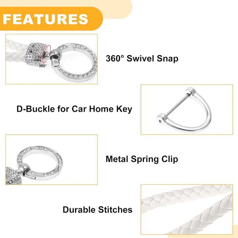 1 Set Universal Car Keychain - Car Home Women Men Key Chain with Ring Durable - Microfiber Leather Zinc Alloy White Silver Tone in Saudi Arabia