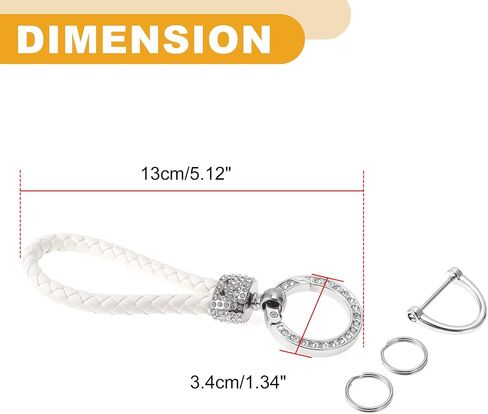 1 Set Universal Car Keychain - Car Home Women Men Key Chain with Ring Durable - Microfiber Leather Zinc Alloy White Silver Tone in Saudi Arabia