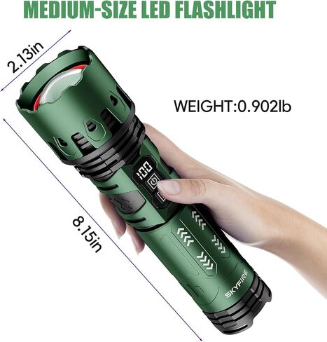 SKYFIRE Rechargeable Flashlights 10000 Real High Lumens with Ignition Lens, LED Super Bright Zoomable Flash Light, 5 Modes Waterproof Handheld Powerful Tactical Flashlight for Emergency Camping Hiking in Saudi Arabia