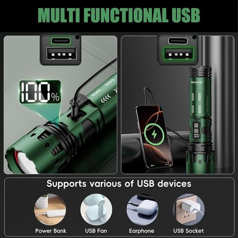 SKYFIRE Rechargeable Flashlights 10000 Real High Lumens with Ignition Lens, LED Super Bright Zoomable Flash Light, 5 Modes Waterproof Handheld Powerful Tactical Flashlight for Emergency Camping Hiking in Saudi Arabia
