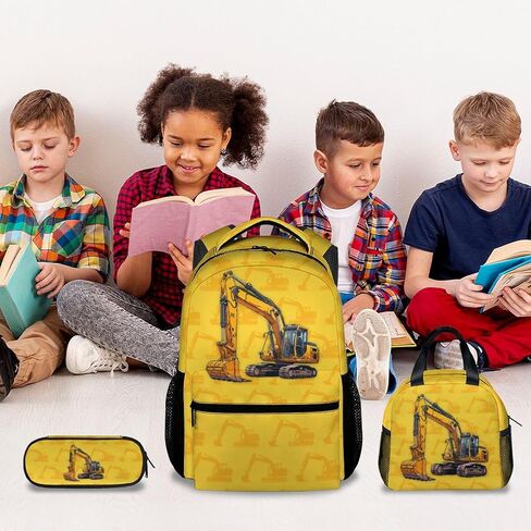 Kids Backpack Set for Boys, 17 Inch Backpacks with Lunch Box for Kids, 3 in 1 Cute Fire Truck Bookbag for School Travel in Kuwait