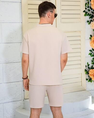 VahRuta Mens 2025 Summer Outfits Henley Shirt and Short Sets 2 Piece Sets Comfy and Soft Vacation Pajamas Set in Saudi Arabia
