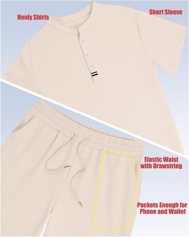VahRuta Mens 2025 Summer Outfits Henley Shirt and Short Sets 2 Piece Sets Comfy and Soft Vacation Pajamas Set in Saudi Arabia
