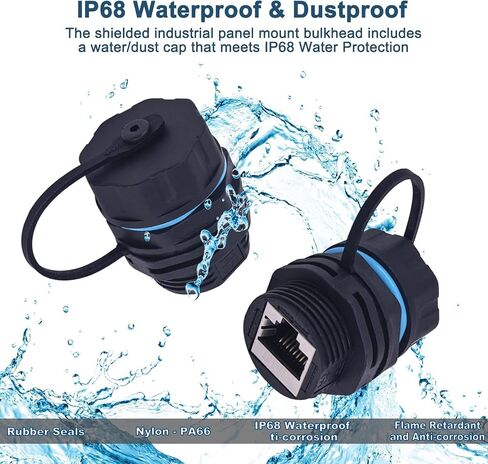 Waterproof CAT6 RJ45 Panel Mount Coupler,Lonlonty IP68 Shielded Industrial Panel Mount Bulkhead Ethernet LAN Pass Through Connector,Female to Female Feed Thru Coupler RJ45 Waterproof Connector 2PACK in Saudi Arabia