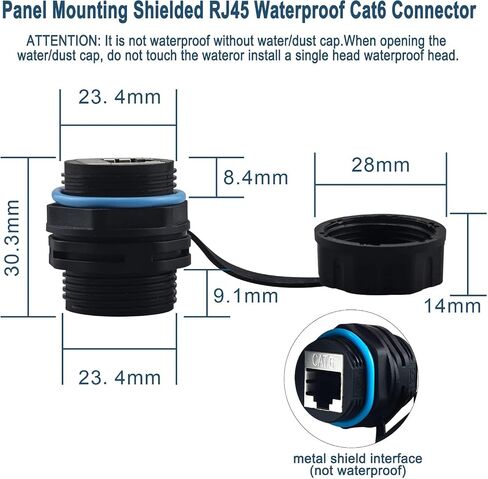 Waterproof CAT6 RJ45 Panel Mount Coupler,Lonlonty IP68 Shielded Industrial Panel Mount Bulkhead Ethernet LAN Pass Through Connector,Female to Female Feed Thru Coupler RJ45 Waterproof Connector 2PACK in Saudi Arabia