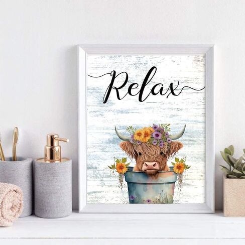 Highland Cow Wall Art Set of 4(8"x10") Unframed, Rustic Bathroom Decor Funny Signs for Toilet Decorations in Saudi Arabia