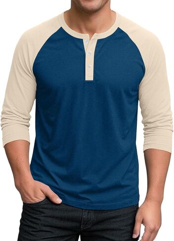 Henley Shirts for Men Baseball Shirt Raglan 3/4 Sleeve Jersey Casual Cotton Sport Athletic Tee Tops in Saudi Arabia