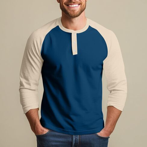 Henley Shirts for Men Baseball Shirt Raglan 3/4 Sleeve Jersey Casual Cotton Sport Athletic Tee Tops in Saudi Arabia