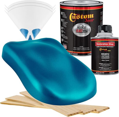 Custom Shop - Teal Green Metallic - Hot Rod Flatz Flat Matte Satin Urethane Auto Paint - Complete Quart Paint Kit - Professional Low Sheen Automotive, Car Truck Coating, 4:1 Mix Ratio in Saudi Arabia