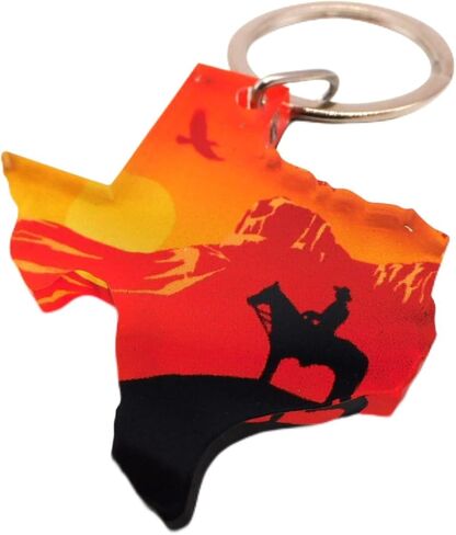 Westmon Works Texas Keychain Acrylic Fob مع Metal Key Ring Cowboy Scene Map Map Vacation Haceir ، مصنوع في الولايات المتحدة الأمريكية in Saudi Arabia