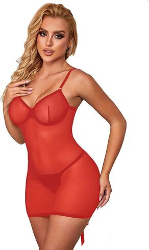ملابس نوم نسائية من Ohyeahlady بيبي دول قميص Strappy مقاس كبير قمصان نوم غريبة مثيرة شبكية شفافة ملابس نوم تيدي in Saudi Arabia