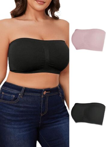 WDIRARA Women's 3 Pack Set Strapless Tube Bra Ruched Seamless Bralettes in Saudi Arabia