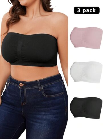 WDIRARA Women's 3 Pack Set Strapless Tube Bra Ruched Seamless Bralettes in Saudi Arabia