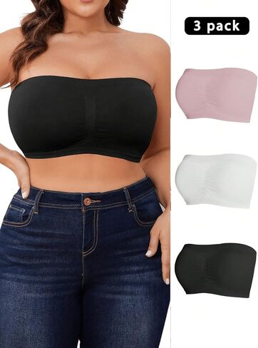 WDIRARA Women's 3 Pack Set Strapless Tube Bra Ruched Seamless Bralettes in Saudi Arabia