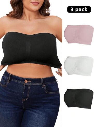 WDIRARA Women's 3 Pack Set Strapless Tube Bra Ruched Seamless Bralettes in Saudi Arabia