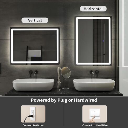 24x32 Inch LED Bathroom Mirror, Dimmable Bathroom Mirror with Lights, Backlit & Front Lit, 3-Color Led Mirror for Bathroom, Memory Function, Shatterproof Tempered Glass in Saudi Arabia