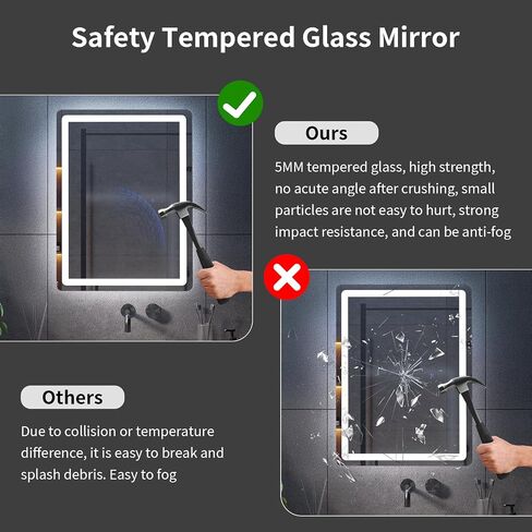 24x32 Inch LED Bathroom Mirror, Dimmable Bathroom Mirror with Lights, Backlit & Front Lit, 3-Color Led Mirror for Bathroom, Memory Function, Shatterproof Tempered Glass in Saudi Arabia