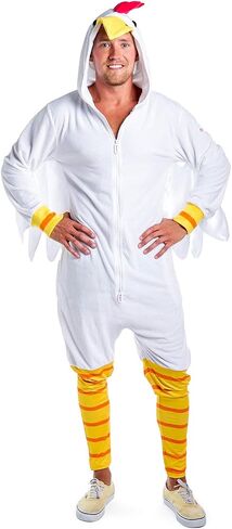 Tipsy Elves Adult Chicken Halloween Costume - White Poultry Halloween Jumpsuit for Men in Saudi Arabia
