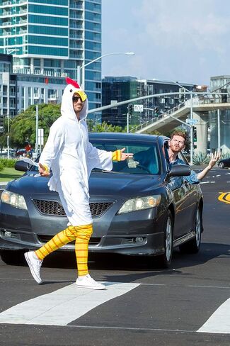 Tipsy Elves Adult Chicken Halloween Costume - White Poultry Halloween Jumpsuit for Men in Saudi Arabia