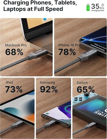 USB C to USB C Cable 60W [5-Pack, 3.3FT], Type C Fast Charging Cable Compatible with iPhone 16/16 Plus/16 Pro/16 Pro Max, iPhone 15 Series, Galaxy S25/S24/S23/S22, MacBook, iPad, Pixel, and More-Grey in Kuwait