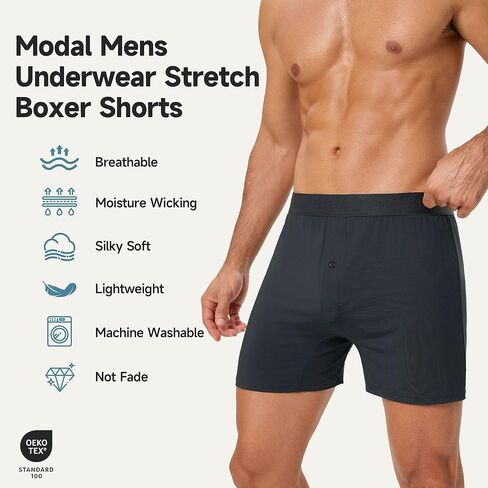 Modal Boxer Shorts for Men,6-Pack with Button Fly, Moisture-Wicking Stretch Boxer Briefs, Breathable Underwear in Saudi Arabia