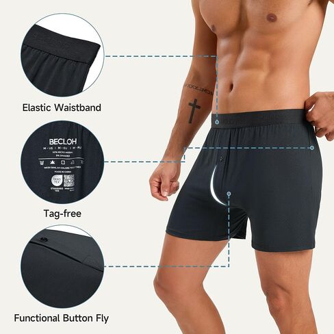Modal Boxer Shorts for Men,6-Pack with Button Fly, Moisture-Wicking Stretch Boxer Briefs, Breathable Underwear in Saudi Arabia