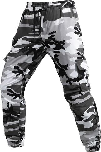 LMYOVE Men Camo Gym Joggers Cargo Sweatpants Drawstring Multi-Pocket Running Trousers Combat Camouflage Work Pants in Kuwait