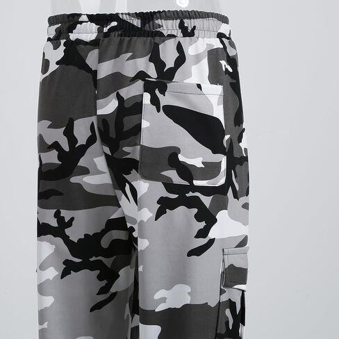 LMYOVE Men Camo Gym Joggers Cargo Sweatpants Drawstring Multi-Pocket Running Trousers Combat Camouflage Work Pants in Kuwait