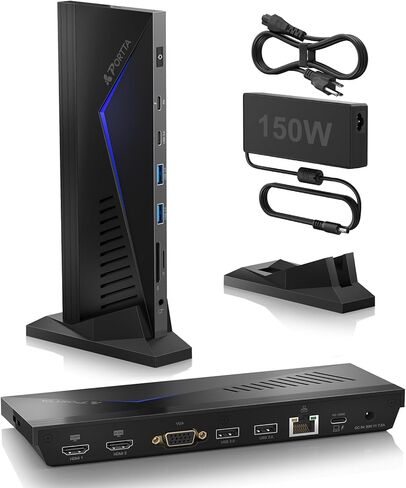 Portta 14 في 1 محطة الإرساء ، مراقبة ثلاثية تصل إلى 4K 60 W/150W محول الطاقة ، HDMI X3 ، USB X6 ، RJ45 ، SD/TF ، 100W PD ، الصوت/الميكروفون ، متوافق مع MacOS/Windows SST/MST ، سائق مطلوب in Kuwait