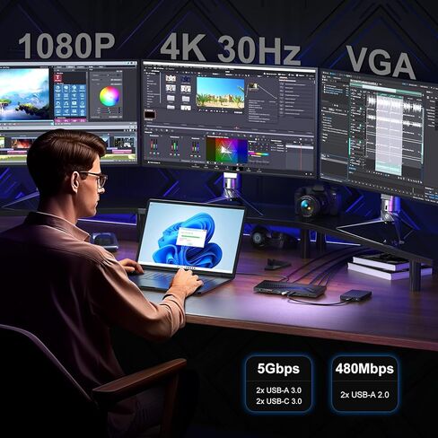 Portta 14 في 1 محطة الإرساء ، مراقبة ثلاثية تصل إلى 4K 60 W/150W محول الطاقة ، HDMI X3 ، USB X6 ، RJ45 ، SD/TF ، 100W PD ، الصوت/الميكروفون ، متوافق مع MacOS/Windows SST/MST ، سائق مطلوب in Kuwait