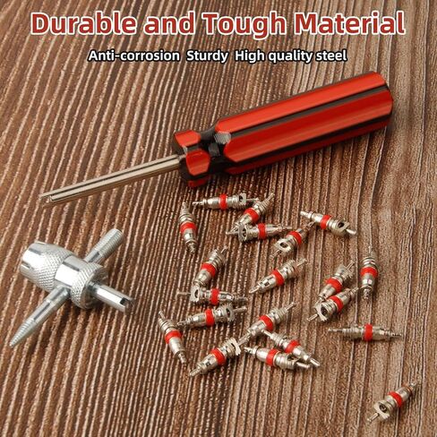 2 Pcs Tire Valve Core Remover Tool Kit with 20 Pcs Brass Valve Stem Cores, 4-Way Valve Stem Core Tool & Single Head Valve Core Remover and Installer for Car, Bike, Motorcycle Tires in Saudi Arabia