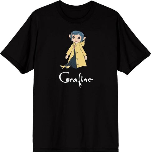 Coraline Doll Logo Adult Black Crew Neck Short Sleeve T-Shirt in Saudi Arabia