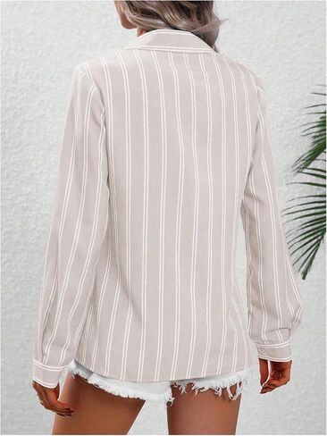 SOLY HUX Women's Striped Button Down Shirt Collared Long Sleeve Casual Work Office Blouse Tops in Saudi Arabia
