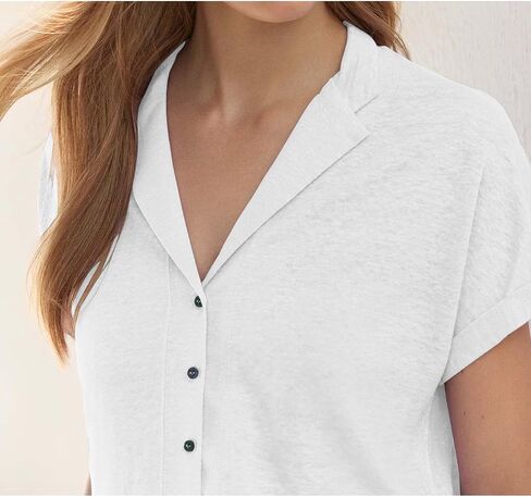 Sunborui Women's Summer Doubled Collar Blouses Wide Placket Button Shirts Turned Back Short Sleeve Tops in Kuwait