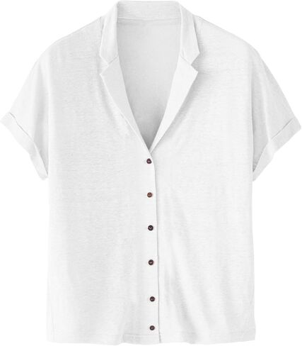 Sunborui Women's Summer Doubled Collar Blouses Wide Placket Button Shirts Turned Back Short Sleeve Tops in Kuwait